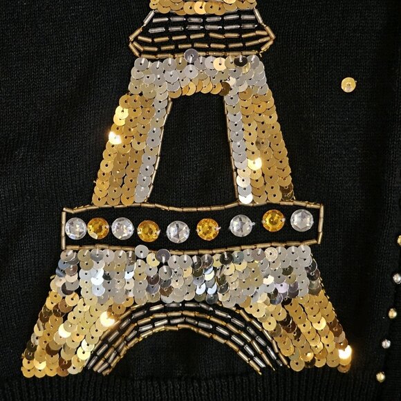 VTG Storybook Knits Paris Eiffel Tower Cardigan Sweater Beaded Sz XL 1X NWT - Picture 9 of 11